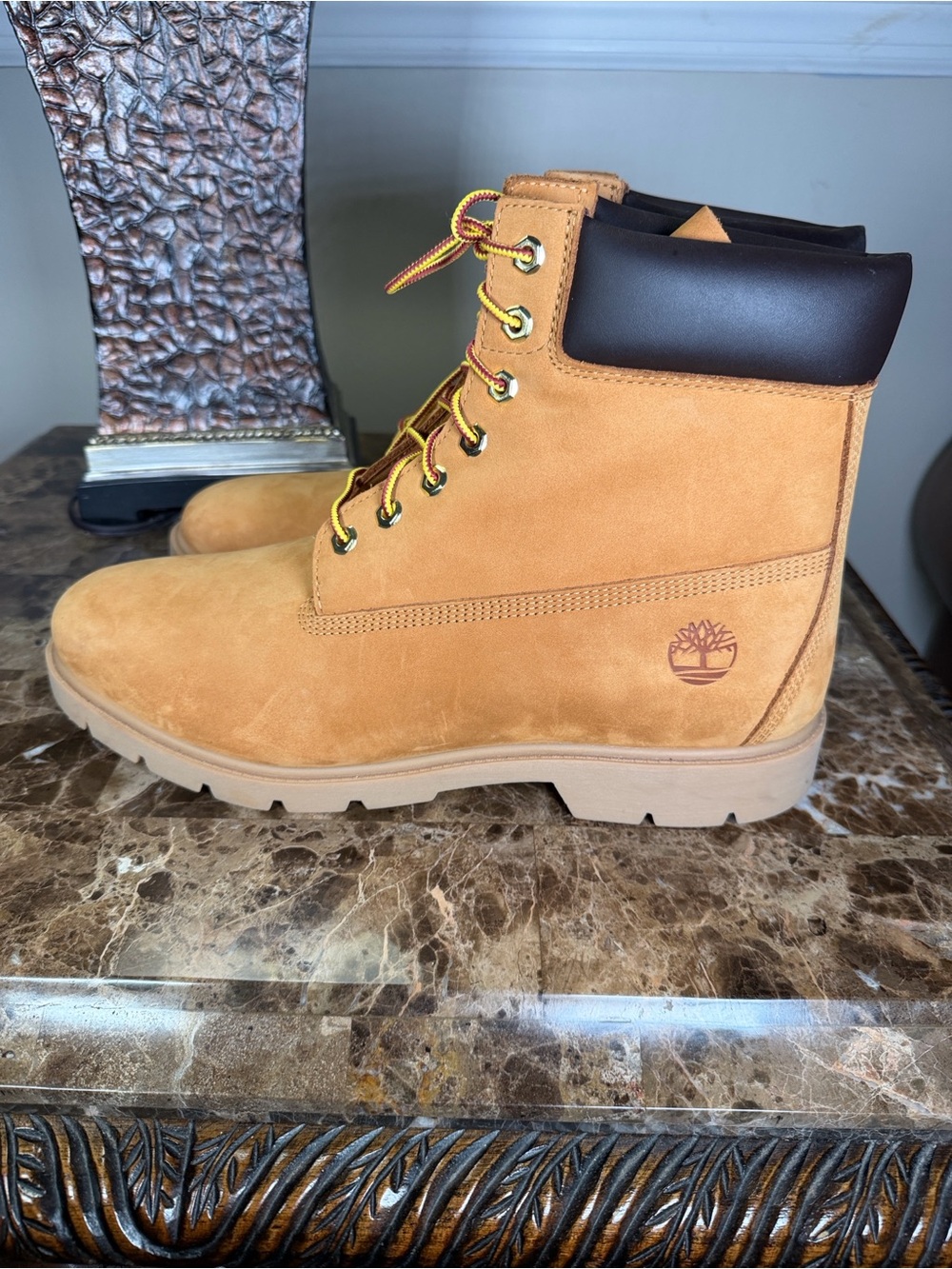 Timberland Wheat Nubuck Work Boots with Black Collar